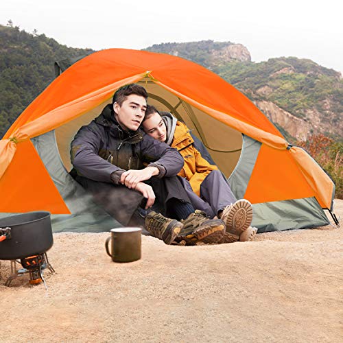 BISINNA 4 Person Camping Tent - Lightweight Waterproof Backpacking Shelter - Orange