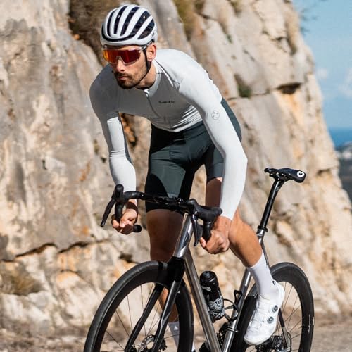 Men's Long Sleeve Cycling Jersey with Pockets - White, Large, UPF 50+