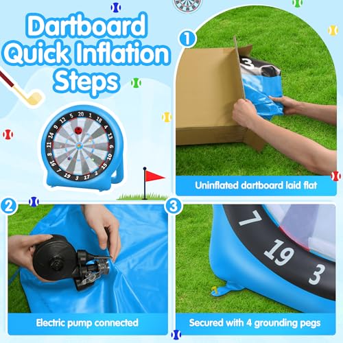 6FT Inflatable Dartboard Game with Soccer Darts & Accessories - Blue