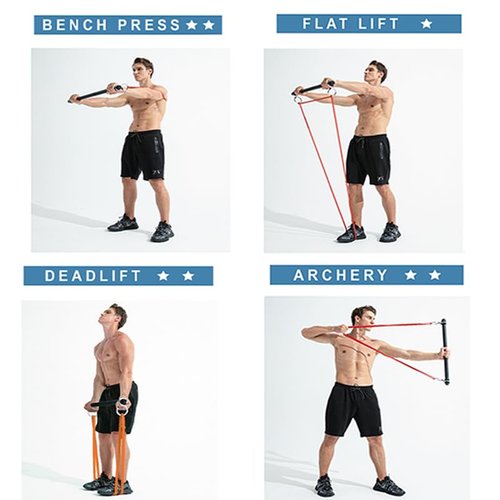 Resistance Band Bar, Portable Pilates Bar with Resistance Bands Home Gym Workouts Stick Squat Yoga Pilates Flexbands Kit for Full Body Shaping (43 Inch Bar + 5PCS Resistance Bands)…