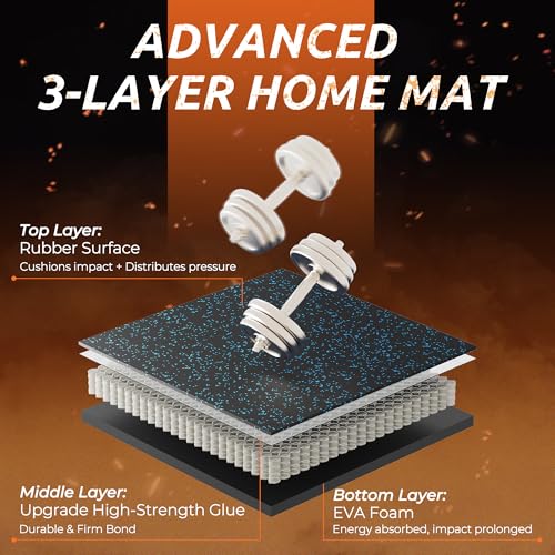 PRAISUN 0.6-Inch Thick Interlocking Rubber Gym Floor Tiles, 24 Tiles (96 Sq Ft), Black/Blue