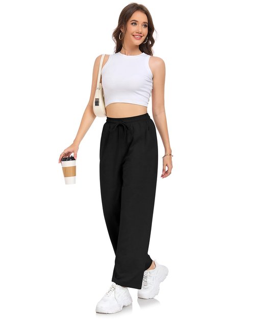 EDUWU Womens Sweatpants Loose High Waist Wide Leg Lounge Pants Fall Outfits Athletic Joggers with Pockets 2025 Black, XL