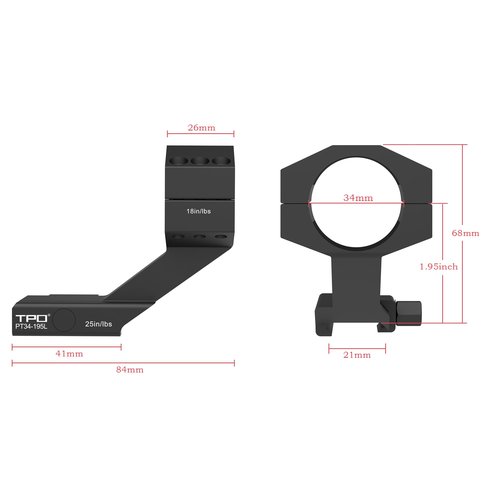 Eastern Tactical Supply 34mm Cantilever Scope Mount Picatinny Rail Scope Rings, Heavy Duty Rifle Scope Mount for Night Vision Thermal Scope (PT34-195L)
