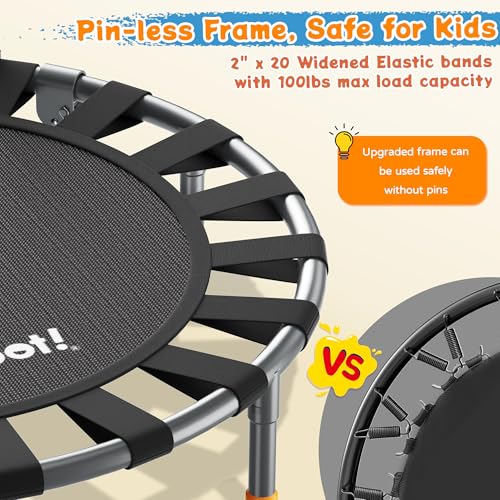 JOY SPOT! 36-Inch Foldable Toddler Trampoline with Adjustable Handle - Safe & Quiet Mini Rebounder for Indoor & Outdoor Play, Classic