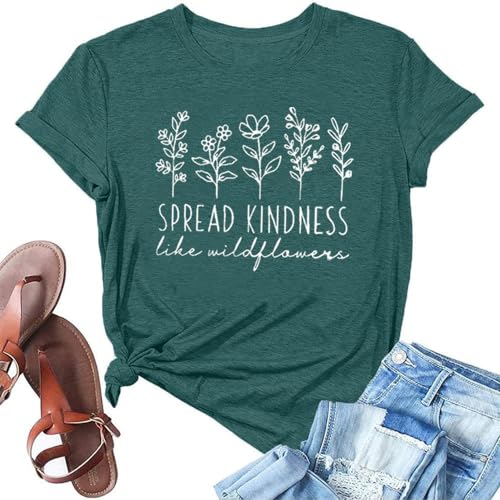Kindness Shirts for Women Summer Green Medium - Positive Message Graphic Tee