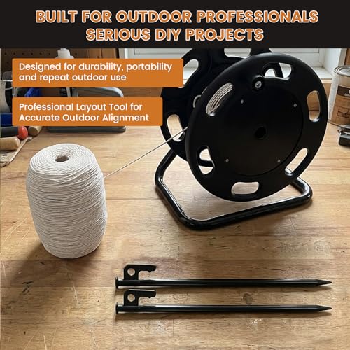 Heavy Duty String Winder Kit with 1312ft Cotton Line & Ground Stakes for Sports Field Marking