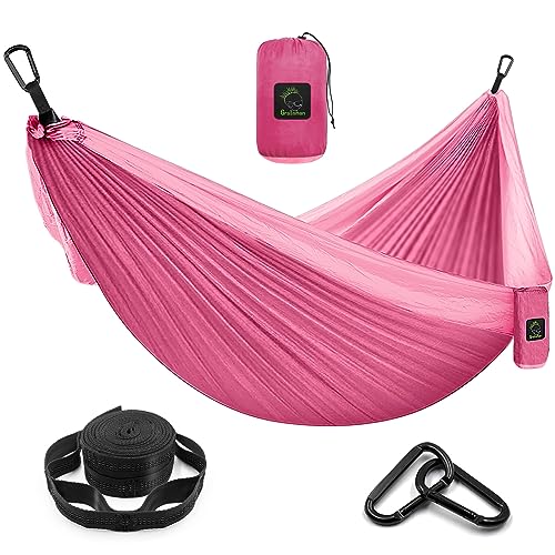 Pink Double & Single Camping Hammock with Tree Straps - Portable Lightweight Nylon Parachute