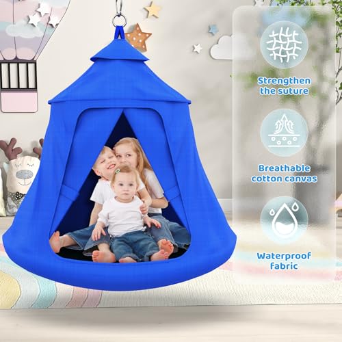 Blue Kid Tent Swing Set with Hammock Chair and X-Shaped Stand - Supports 330 lbs