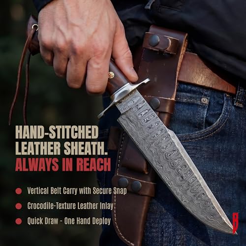 Raptor Damascus Bowie Steel Fixed Knife Handmade 13-Inch Outdoor Bushcraft