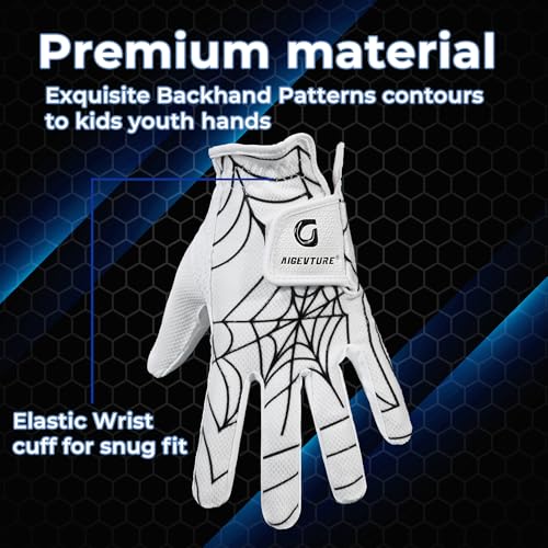 Kids Junior Golf Gloves Left Hand 2-Pack White M (5–7Y) - Children's Premium Youth Golf Gloves for Boys & Girls