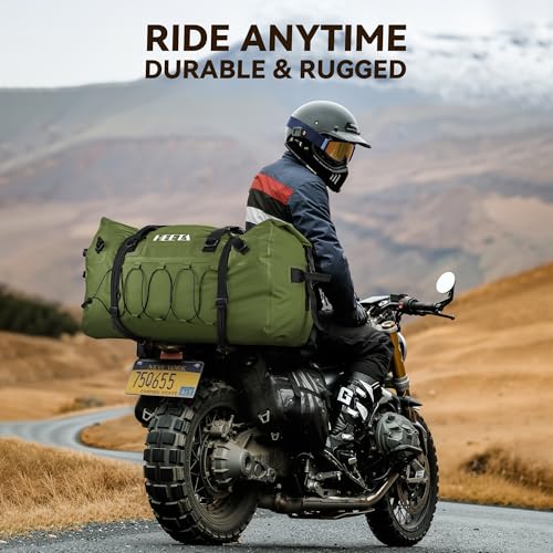 HEETA Waterproof Duffel Bag - Heavy Duty 110L Camping & Motorcycle Dry Bag, Pitch Green