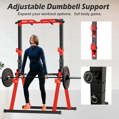 Aroha Red Foldable Power Tower Pull Up Station with Adjustable Height for Home Gym