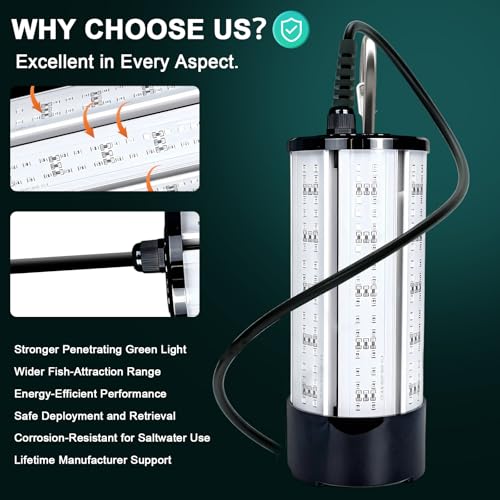 NS 60W Green Underwater LED Fishing Light for Boat & Dock Night Fishing