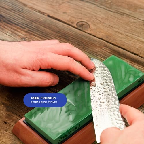 Sharp Pebble 8-inch Whetstone Knife Sharpening Kit with Grits 400/1000/6000 & Flattening Stone