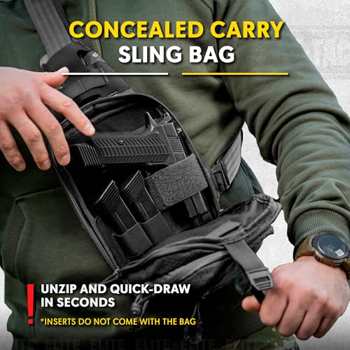 M-Tac Elite Sling Bag Black Hex Loop - EDC Tactical Crossbody CCW Chest Pack
