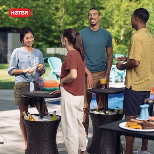 Outdoor Patio Bar Table with 7.5-Gallon Cooler - Espresso Brown