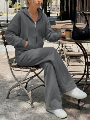 Women's 2-Piece Zip Up Lounge Set with Hoodie and Joggers - Dark Grey Medium