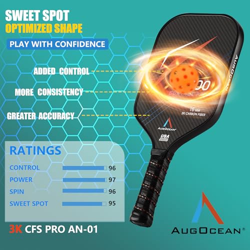 AugOcean Pickleball Paddles Set Blue & Brown - USAPA Approved 3K Carbon Fiber