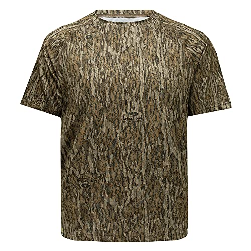Mossy Oak Mens Short Sleeve Hunting Shirt - Lightweight 4-Way Stretch with Cooling Tech, Large / Bottomland