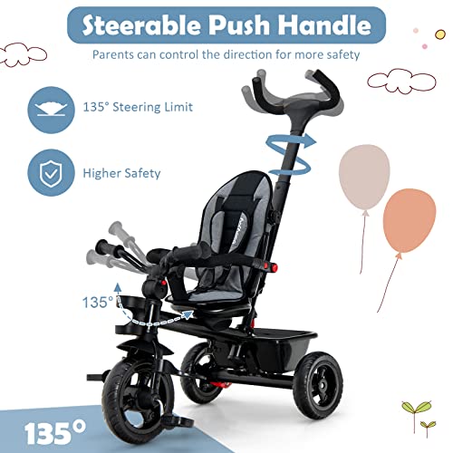 Baby Joy 5-in-1 Baby Tricycle for Kids 18 Months to 5 Years - Grey