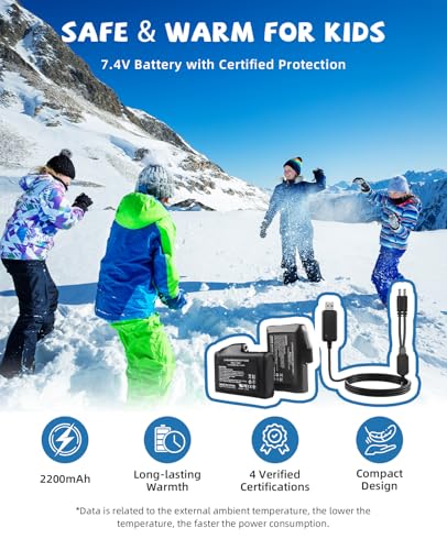 Kids Heated Winter Gloves with Rechargeable Battery, Water Resistant & Windproof, Blue, Large