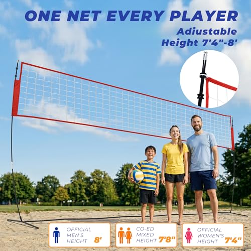 White & Red 20FT Volleyball Net for Backyard with Adjustable Height - Sturdum