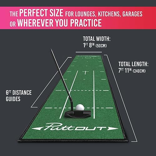 Golf Putting Mat - 7.9ft x 1.6ft Practice Mat with Alignment Lines and Targets