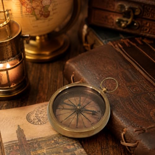 Antique Brass Navigational Compass - Pocket Size Hiking Camping Direction Finder