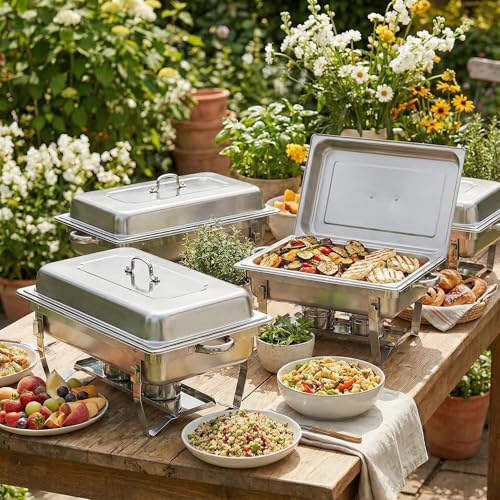 Stainless Steel Chafing Dishes Set for Buffet - 4 Pack 9 Quart Food Warmers
