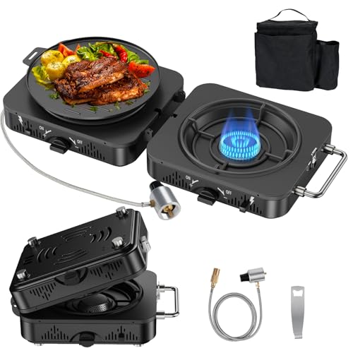 2 Burner Propane Camping Stove with Foldable Design, 20,000 BTU, Piezo Ignition & Carry Bag - Perfect for Outdoor Cooking, RV & Emergency Use - Variation 1