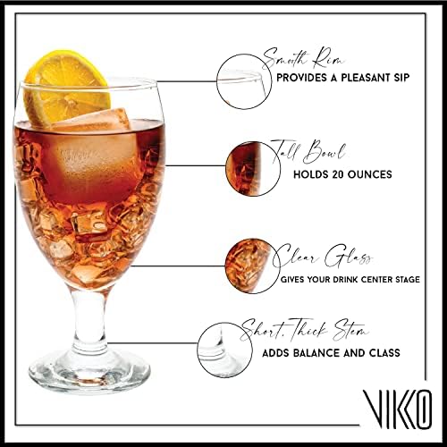 Vikko 6-Pack 20oz Classic Goblet Drinking Glasses - Dishwasher Safe