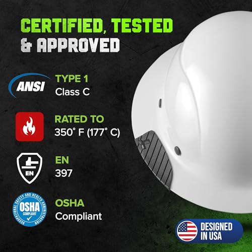 Lift Safety CSA DAX Full Brim Hard Hat White - Impact-Resistant, Moisture-Repelling Liner