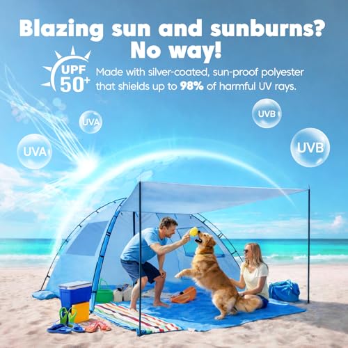 Purebox Sky Blue Beach Tent Sun Shelter with Canopy UPF50+ for 3-5 People