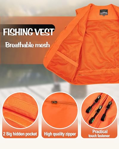 XL Orange Fisherman Vest with Multi Pockets for Outdoor & Hunting