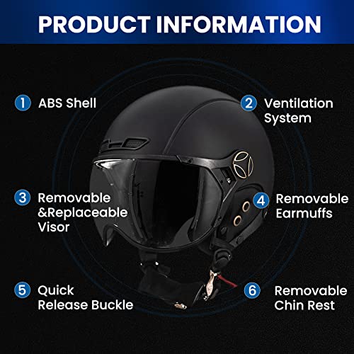 ILM Adult Bike Helmet with Removable Earmuffs & Visor - Matte Black Medium