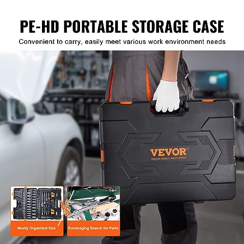VEVOR Mechanics Tool Set, 205 Pcs SAE and Metric Sockets, 1/4" 3/8"