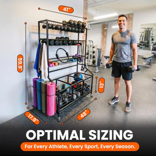 Garage Ball Storage Rack with Casters - Sports Equipment Organizer