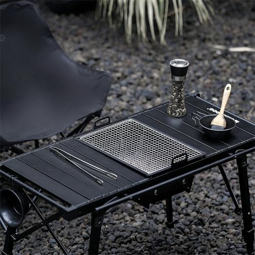 Black Folding Camping Table with Adjustable Height - Portable Ultralight IGT Table for Outdoor Use