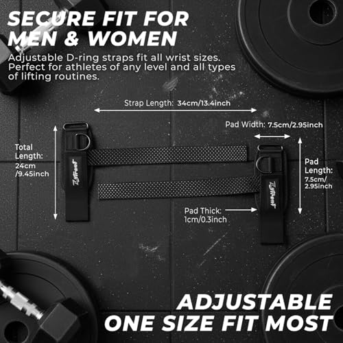 Heavy Duty Weightlifting Straps with Cuffed D Ring - Black, Comfortable Support