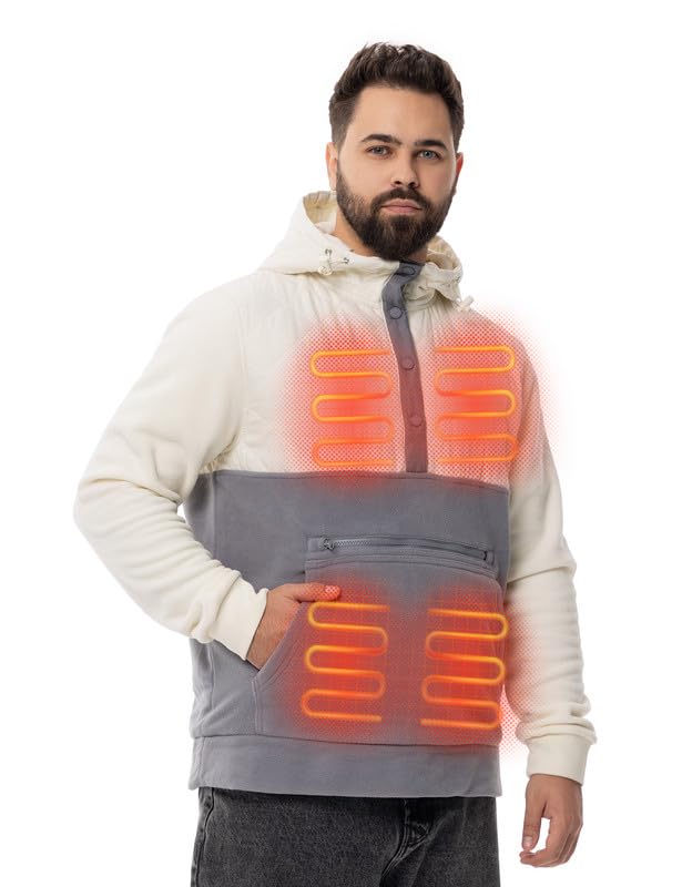 X-Large Heated Hoodie with 12V 16000mAh Power Bank - Unisex White/Grey