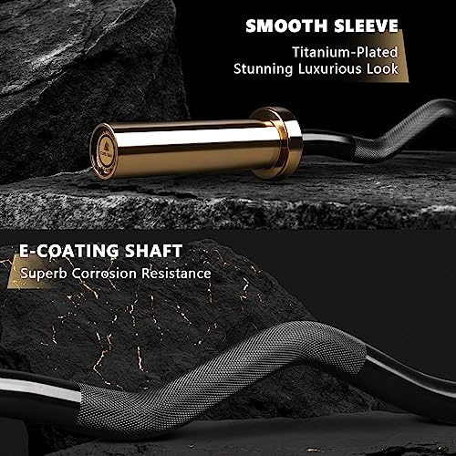 LIONSCOOL 2-Inch Golden & Black Titanium-Plated EZ Curl Bar, 28mm Olympic Barbell for Biceps & Triceps
