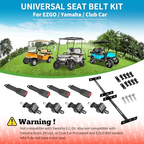 2 Point Golf Cart Seat Belt Kit for EZGO Yamaha Club Car - 4 Passenger, with Bracket