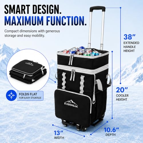 EverPeak 72-Can Collapsible Soft Cooler with Wheels & Removable Top, Insulated Leakproof Portable Cooler for Beach, Camping, Travel