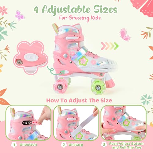 SULIFEEL Kids Adjustable Roller Skates with Light Up Wheels, Green, Medium - Big Kid
