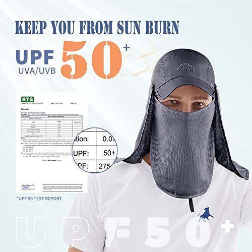 Sun Protection Hat for Men Women UPF 50+ Fishing UV Face & Neck Cover - Dark Grey 7 1/8-7 5/8
