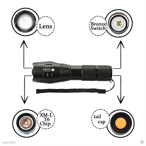 10000 Lumens Tactical LED Flashlight with Zoomable Focusing System