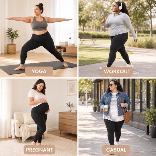 Plus Size High-Waisted Stretch Leggings for Women 26 Inch XX-Large Black 3 Pack