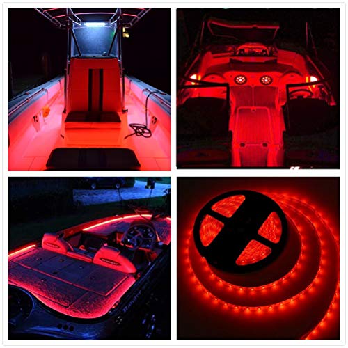 Boat LED Strip Lights 20ft Waterproof Marine Lighting for Night Fishing - Red