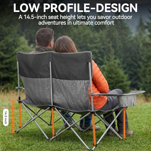 Huskfirm Grey High Back Double Camping Chair, Lightweight Outdoor Loveseat