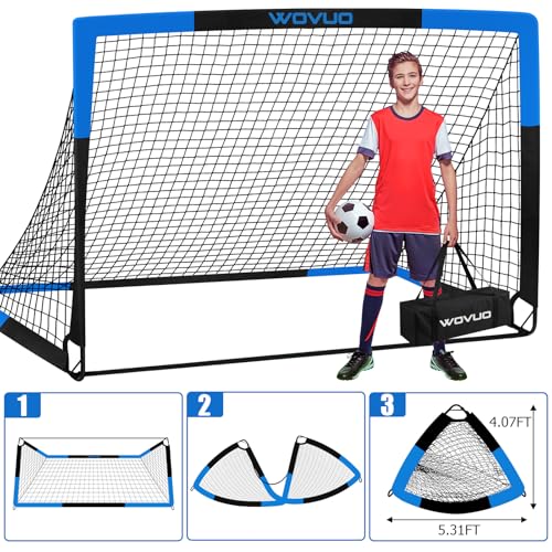 Kids Soccer Goals Set of 2 - 6x4 ft Portable Black Blue Backyard Soccer Nets for Kids 3-14